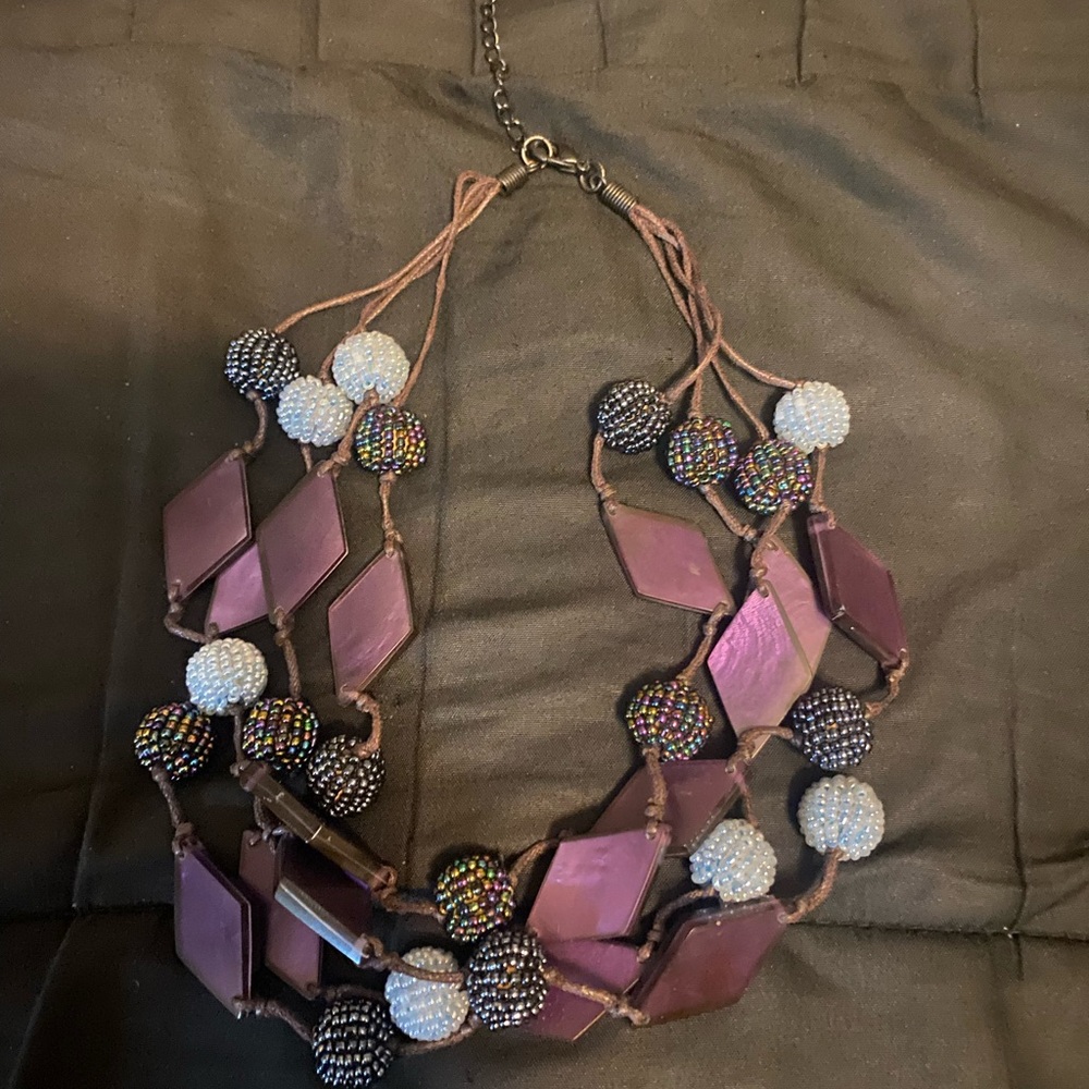 Elegant Purple and Black Beaded Necklace